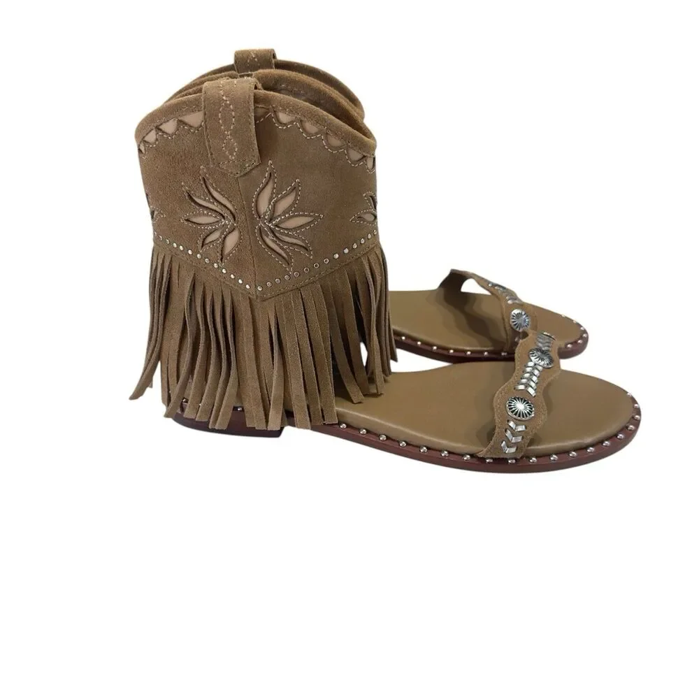 Ash Women's Paquito Fringe Suede Leather Sandal BROWN Western EU 40 US 9.